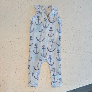 Posh Peanut Nautical Anchor Romper in Light Blue Sz 6-9mo